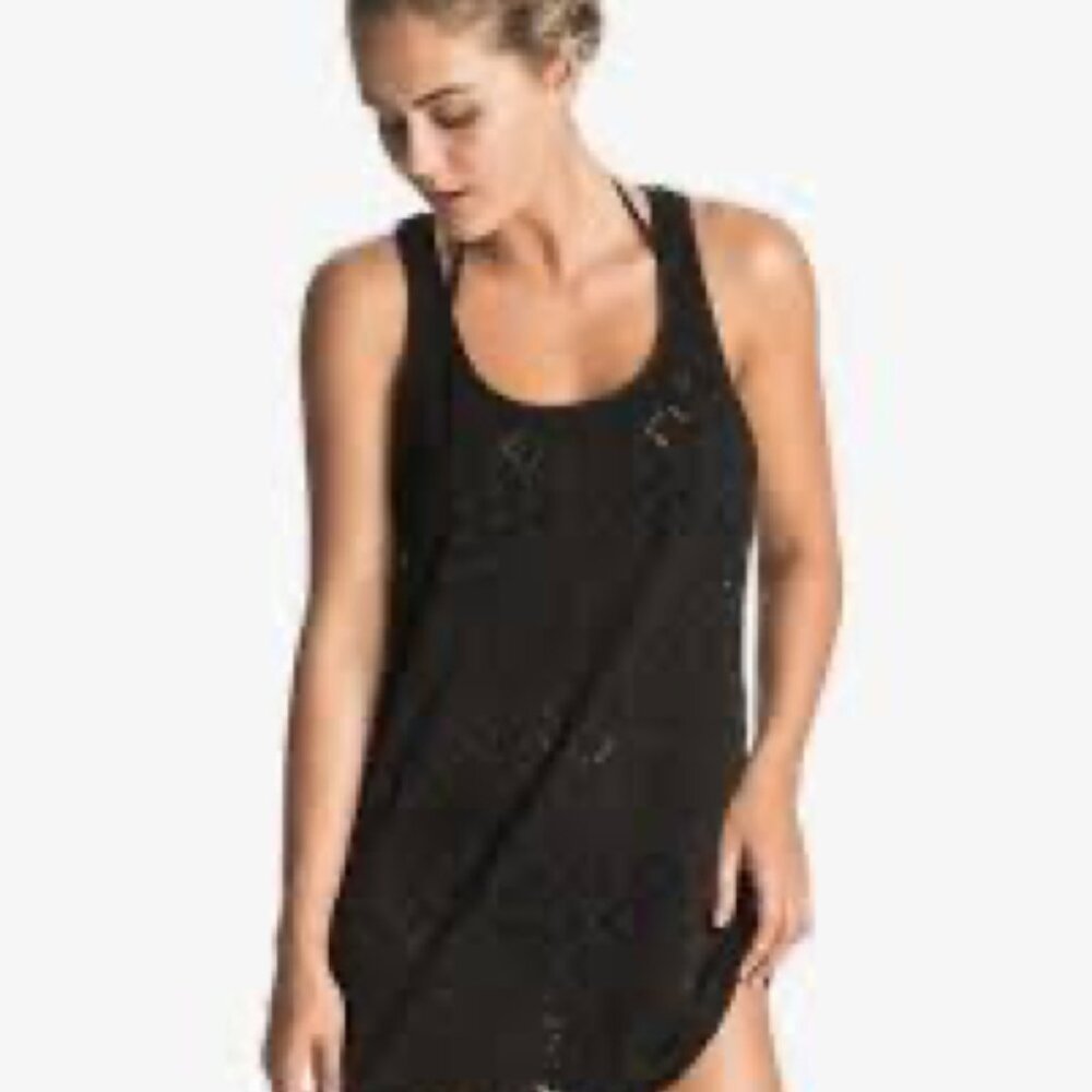 Roxy Crochet Sporty Black Lace Cover-Up Swimsuit Cover Dress Size Medium